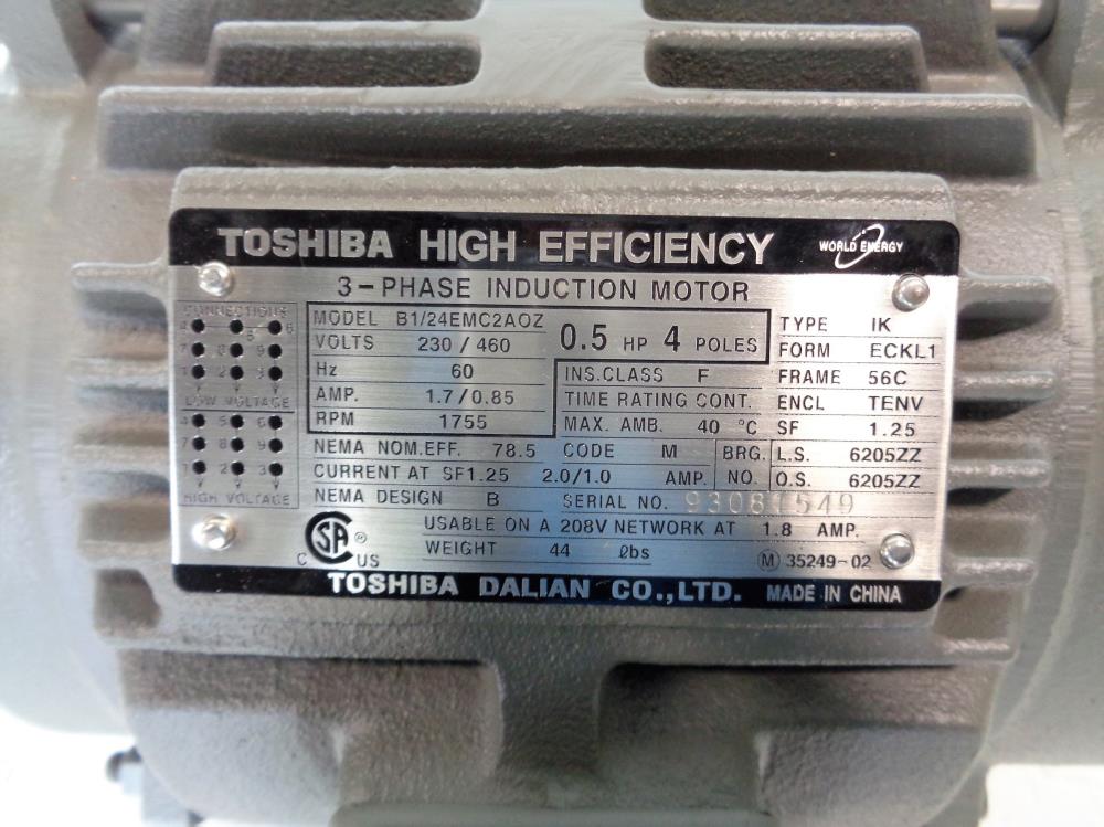 Toshiba 0.5 HP High Efficiency 3-Phase Induction Motor B1/24EMC2AOZ